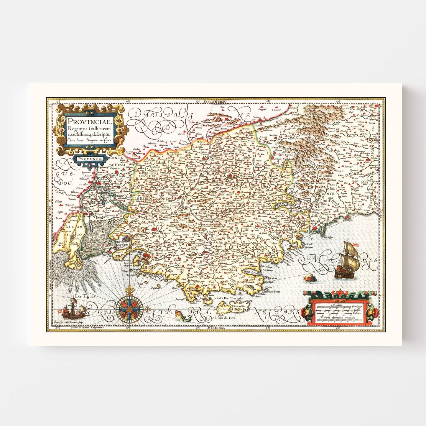 Vintage Map of the Gaul Region of France, 1623