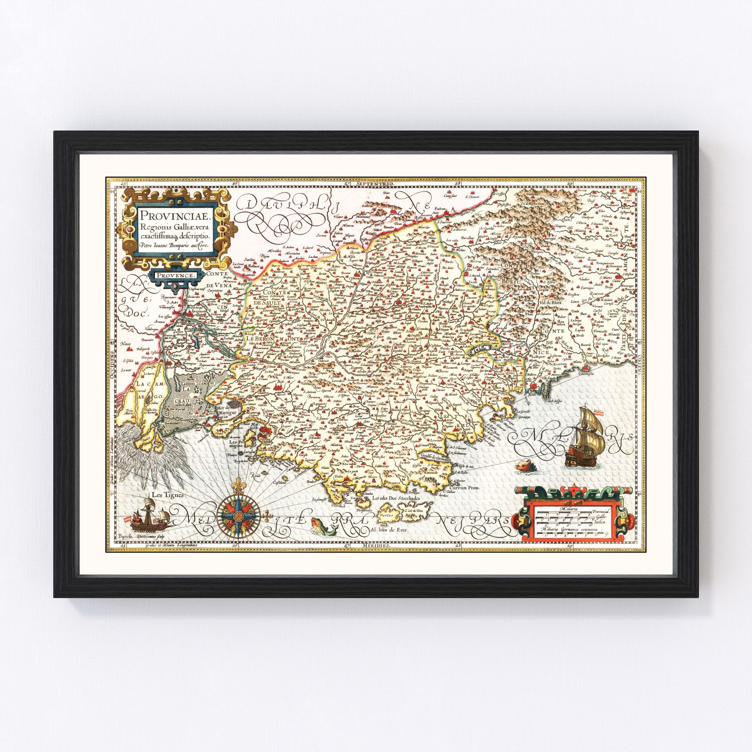 Vintage map of the Gaul region of France, 1623