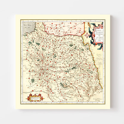 Vintage Map of Champagne, France, 1623