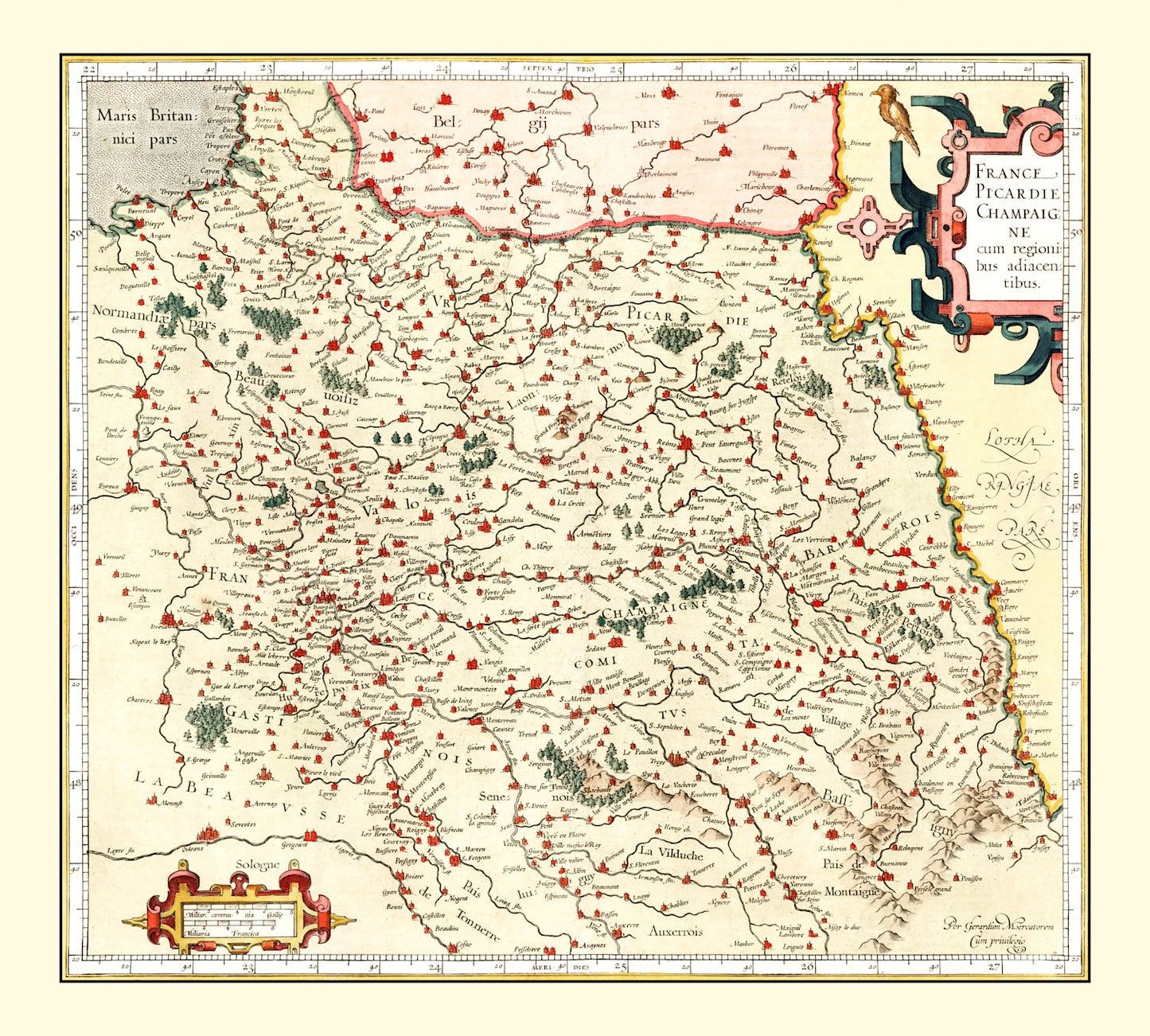 Vintage Map of Champagne, France, 1623