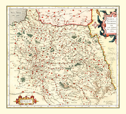 Vintage Map of Champagne, France, 1623