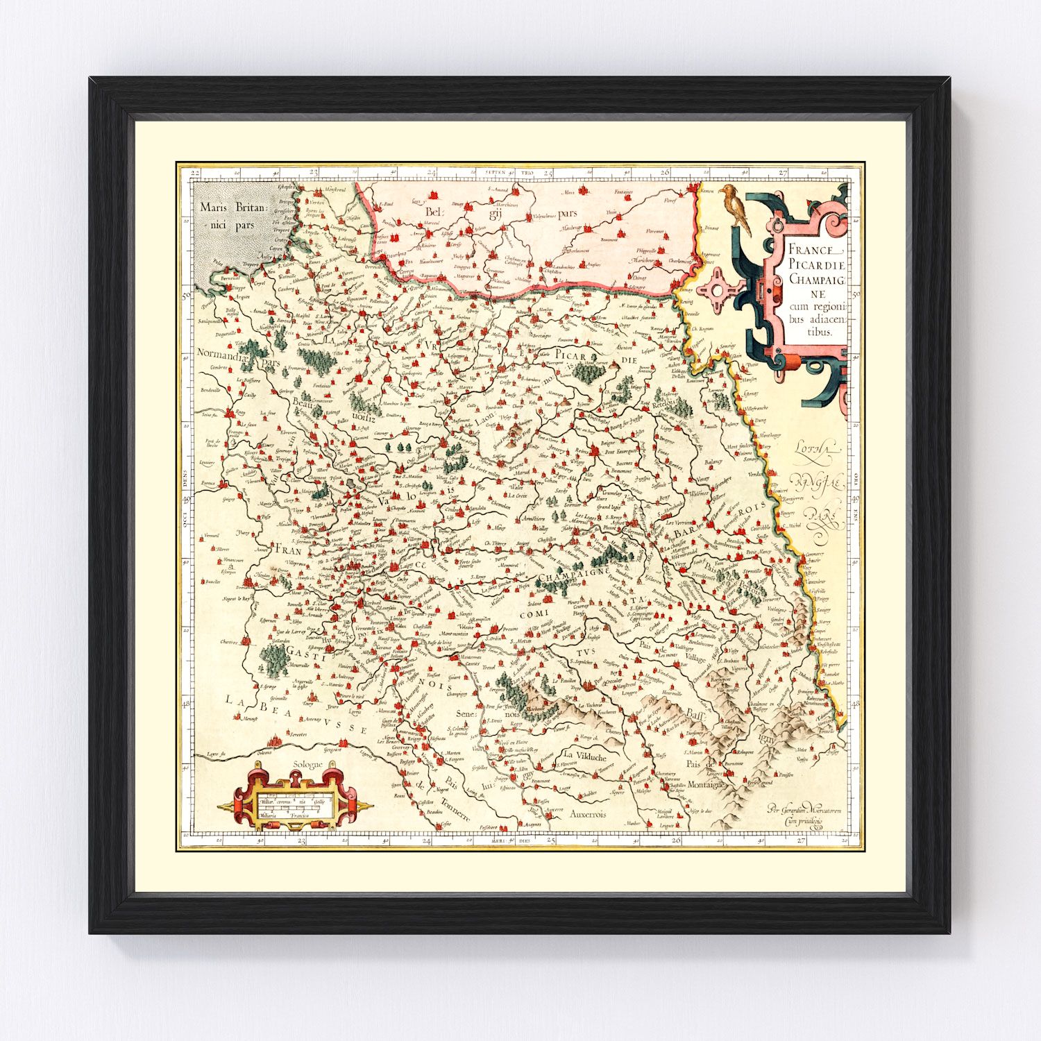 Vintage map of Champagne, France, 1623, northeastern French region