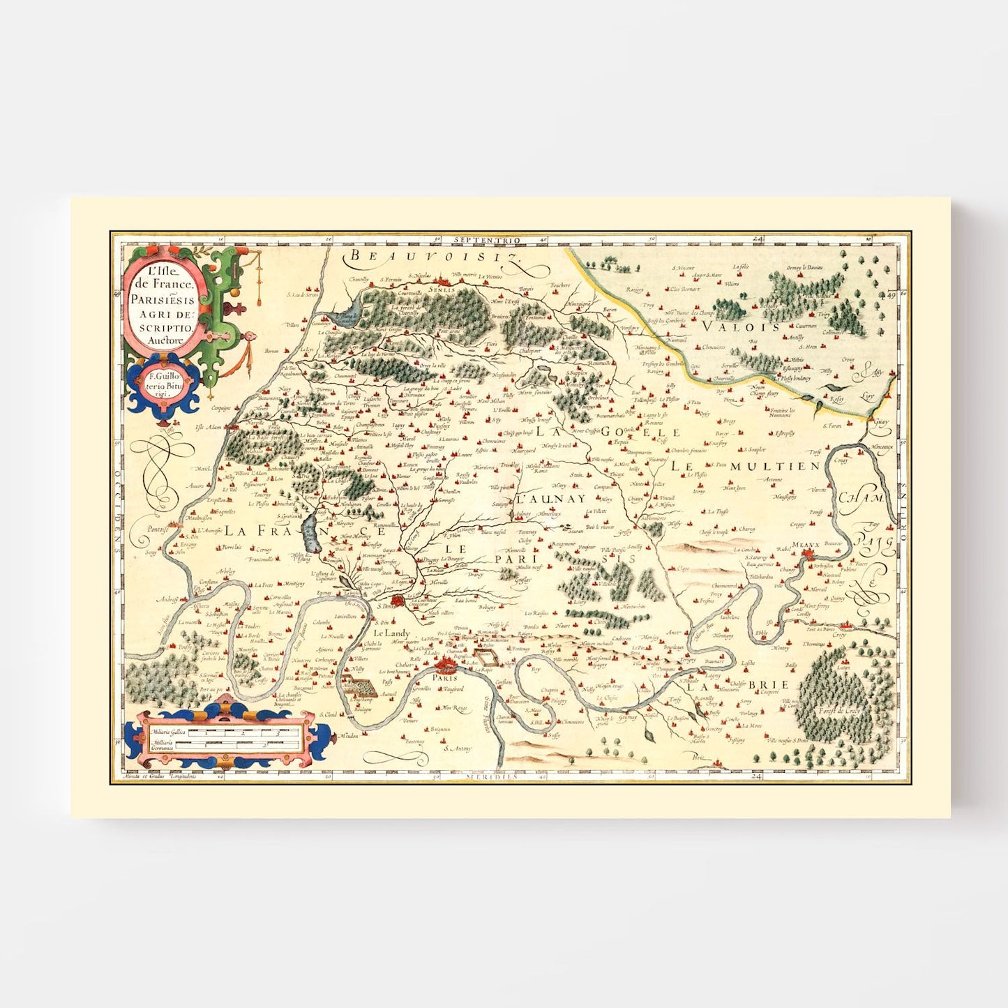 Vintage Map of Isle of France, 1623