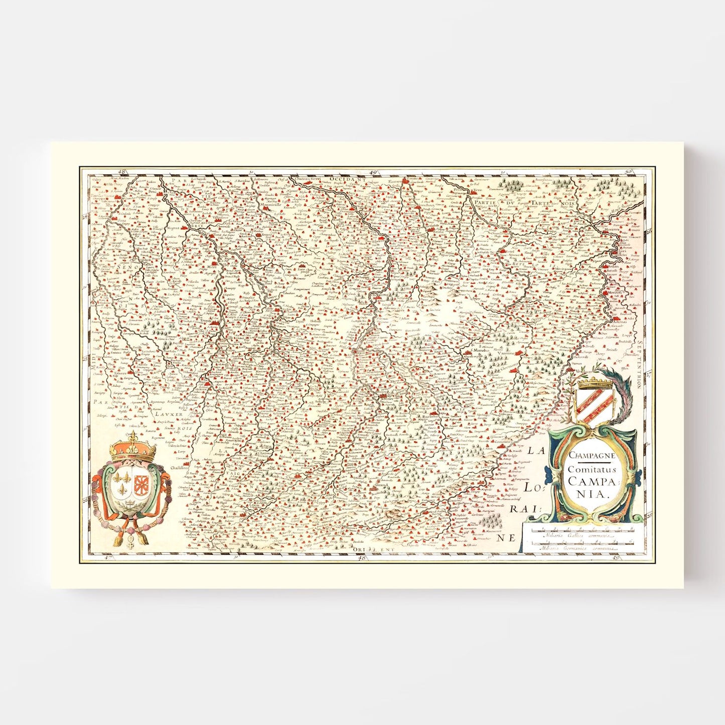 Vintage Map of the Champagne Region, France, 1623