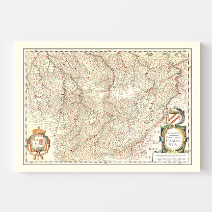 Vintage Map of the Champagne Region, France, 1623