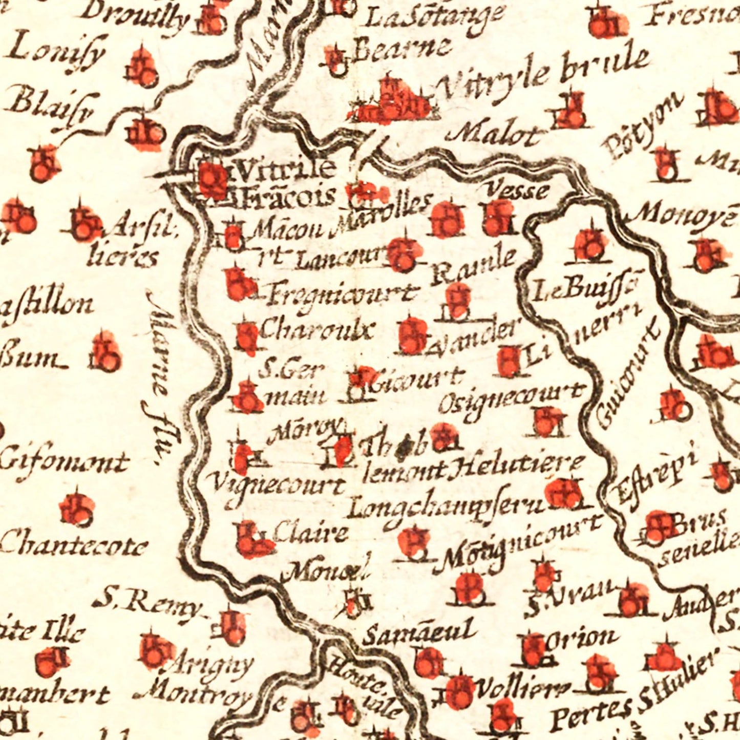 Vintage Map of the Champagne Region, France, 1623