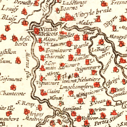 Vintage Map of the Champagne Region, France, 1623