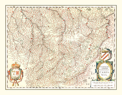 Vintage Map of the Champagne Region, France, 1623