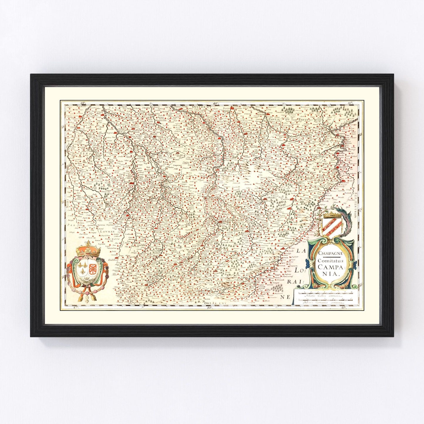 Vintage map of Champagne region, France, 1623, early 17th century cartography