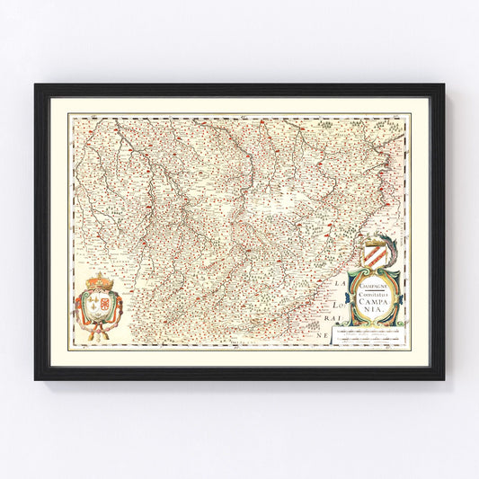 Vintage map of Champagne region, France, 1623, early 17th century cartography