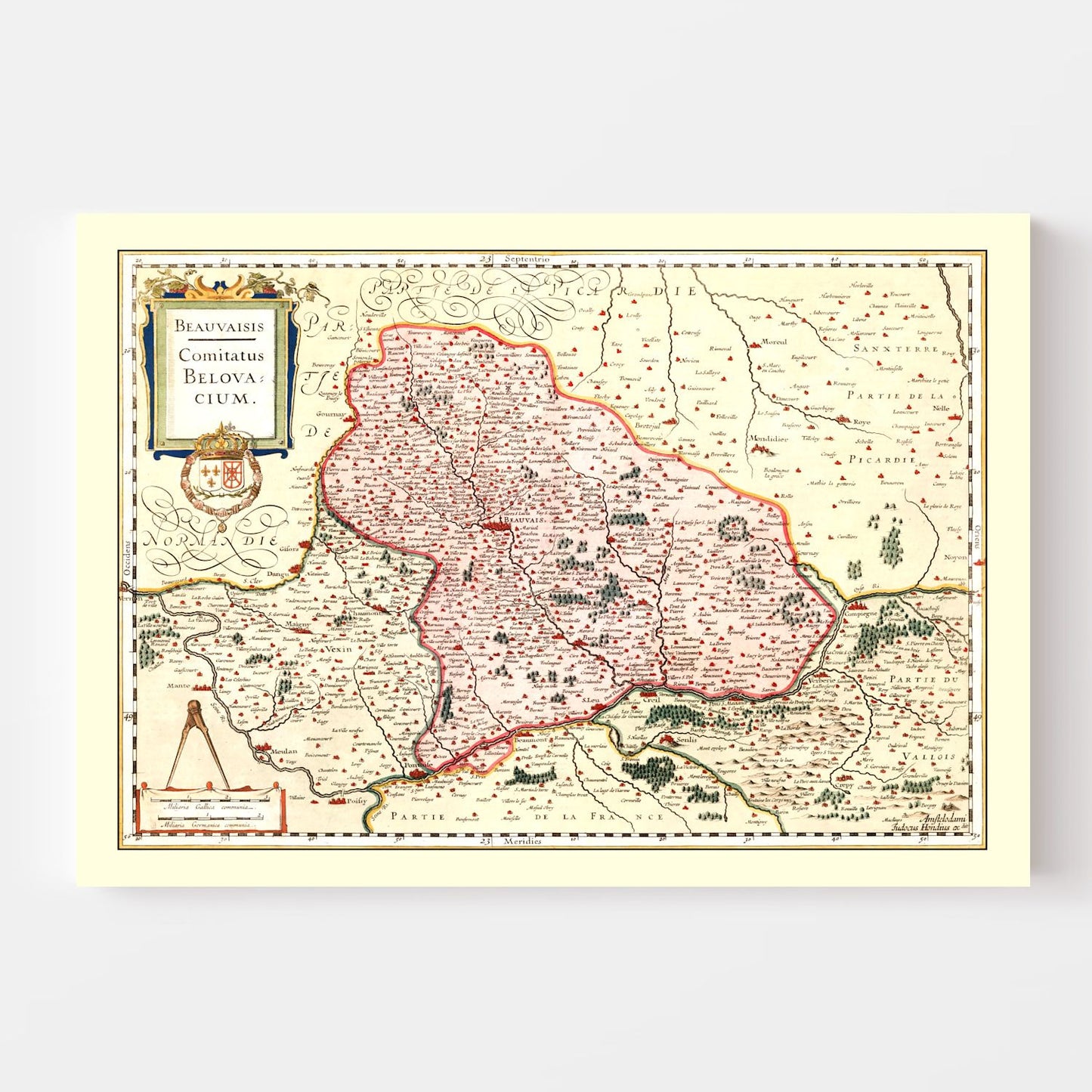 Vintage Map of Beauvais, France, 1623