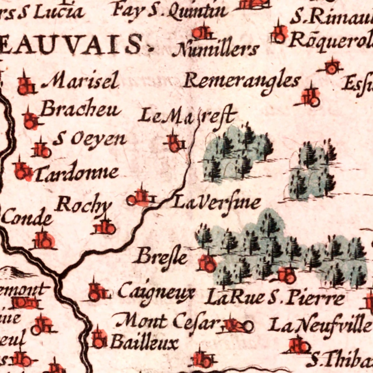 Vintage Map of Beauvais, France, 1623