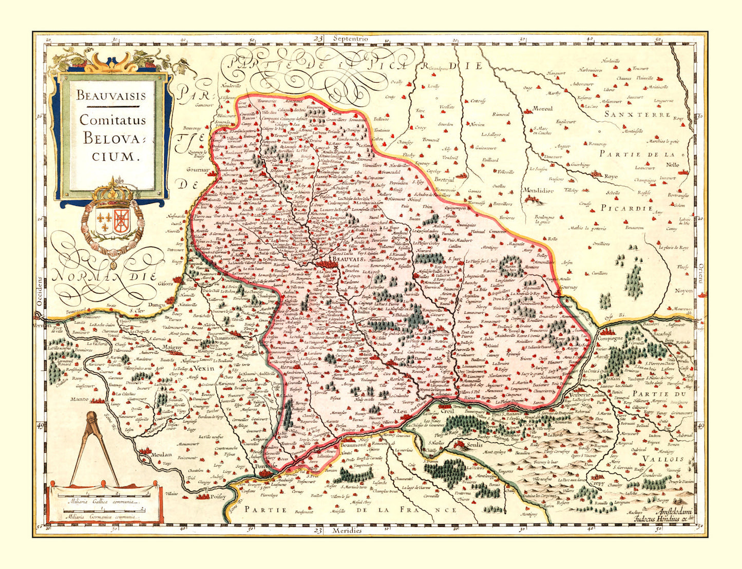 Vintage Map of Beauvais, France, 1623