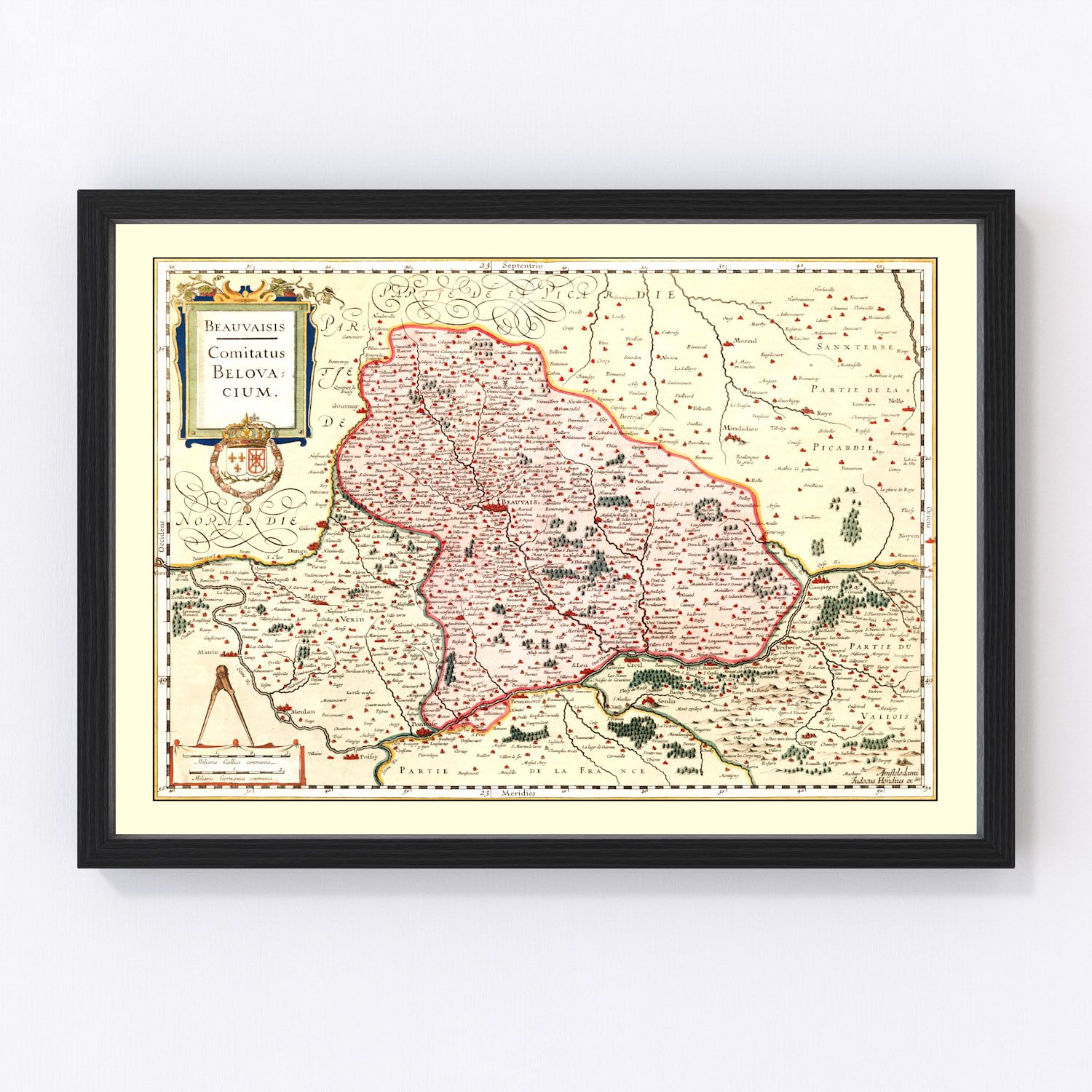 Vintage map of Beauvais, France, 1623