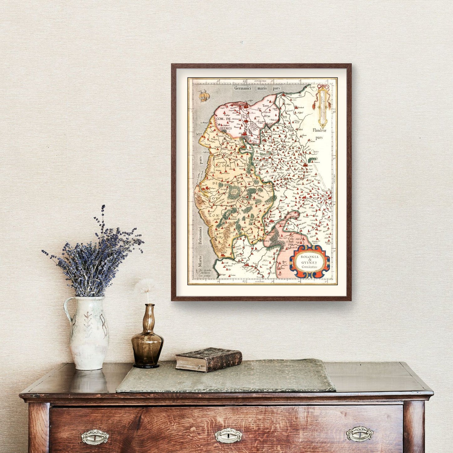 Vintage Map of Boulon & Guines, France, 1623