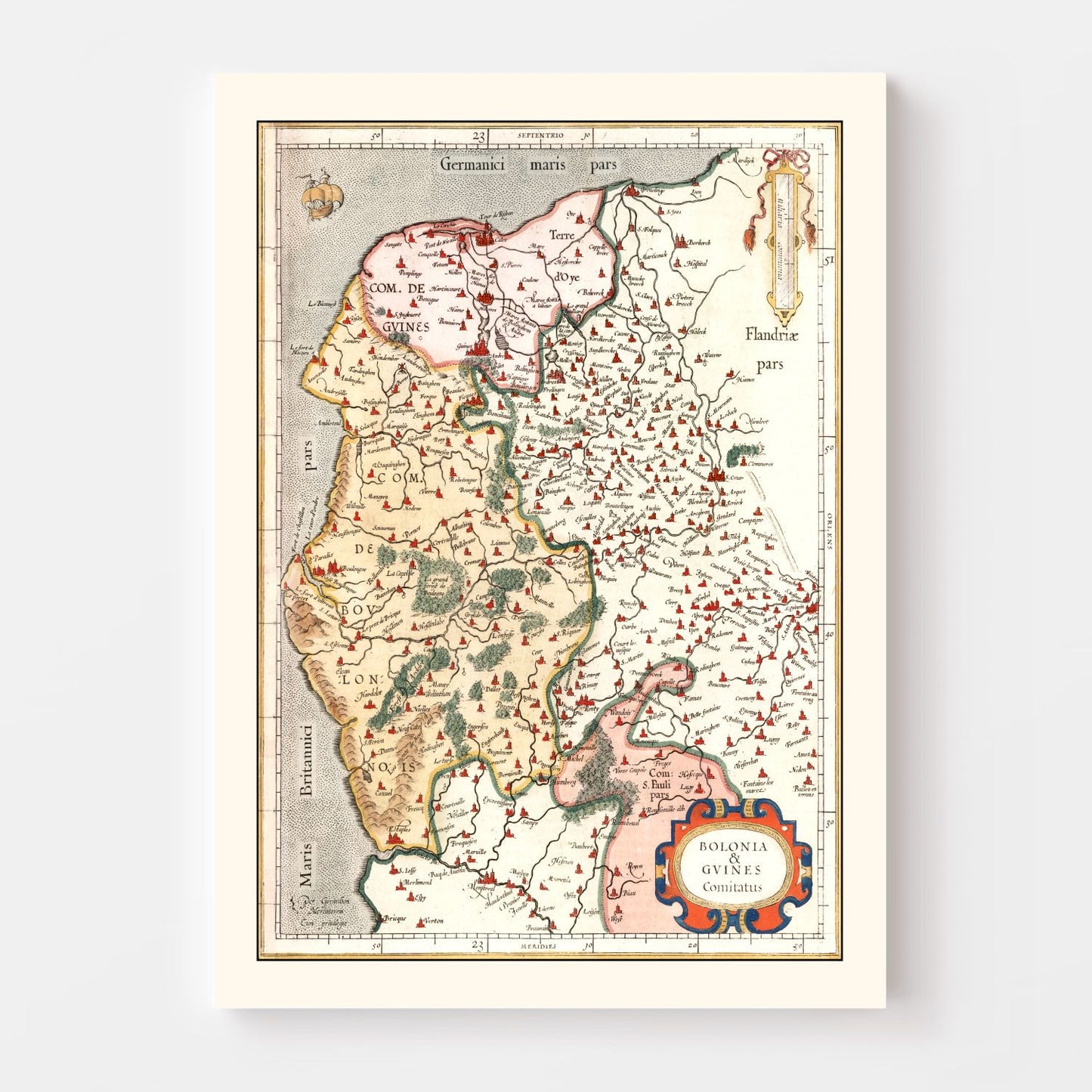 Vintage Map of Boulon & Guines, France, 1623