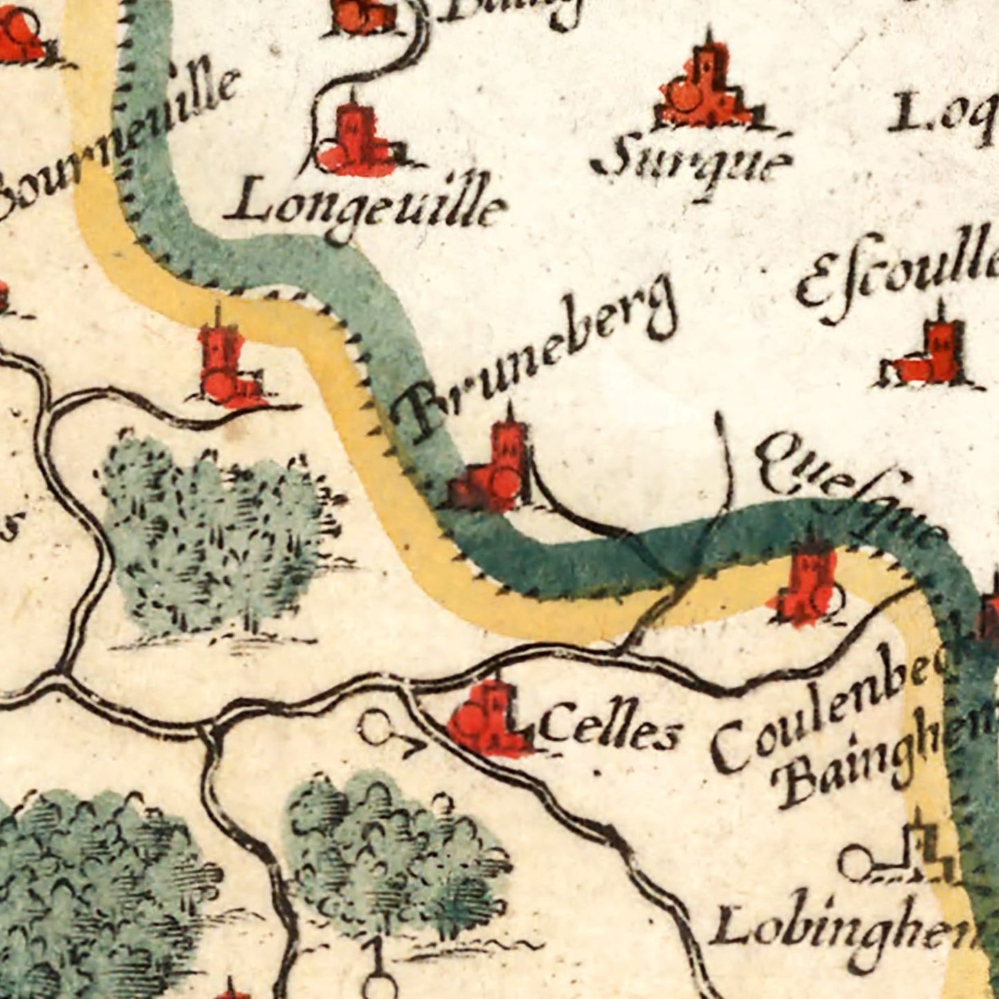 Vintage Map of Boulon & Guines, France, 1623