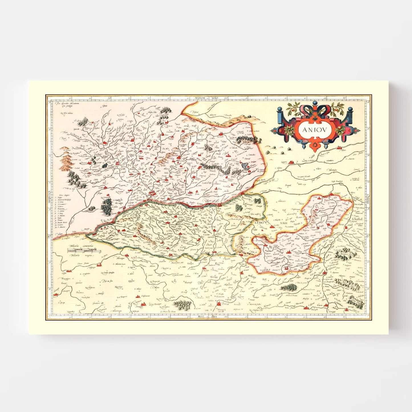 Vintage Map of Anjou, France, 1623