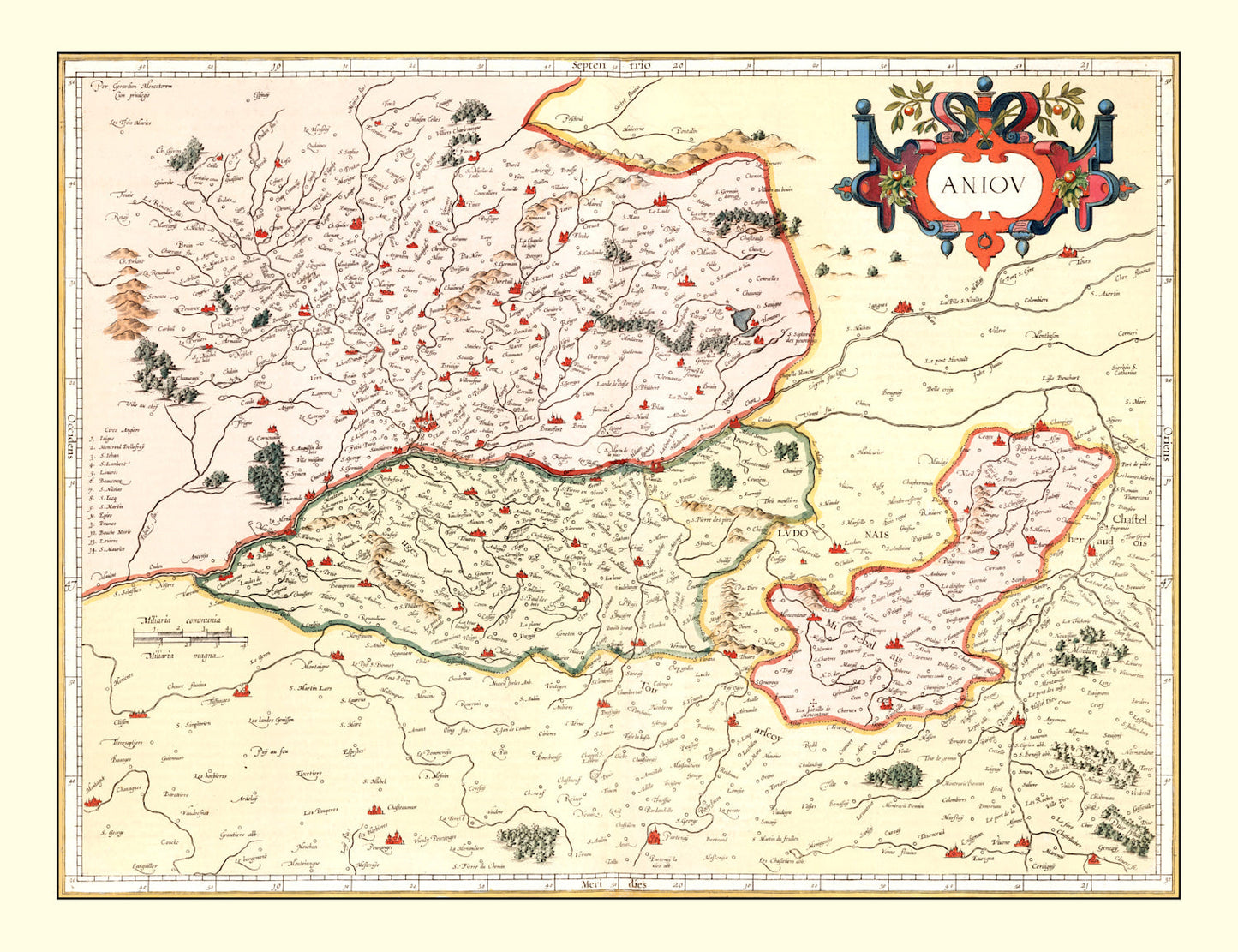 Vintage Map of Anjou, France, 1623