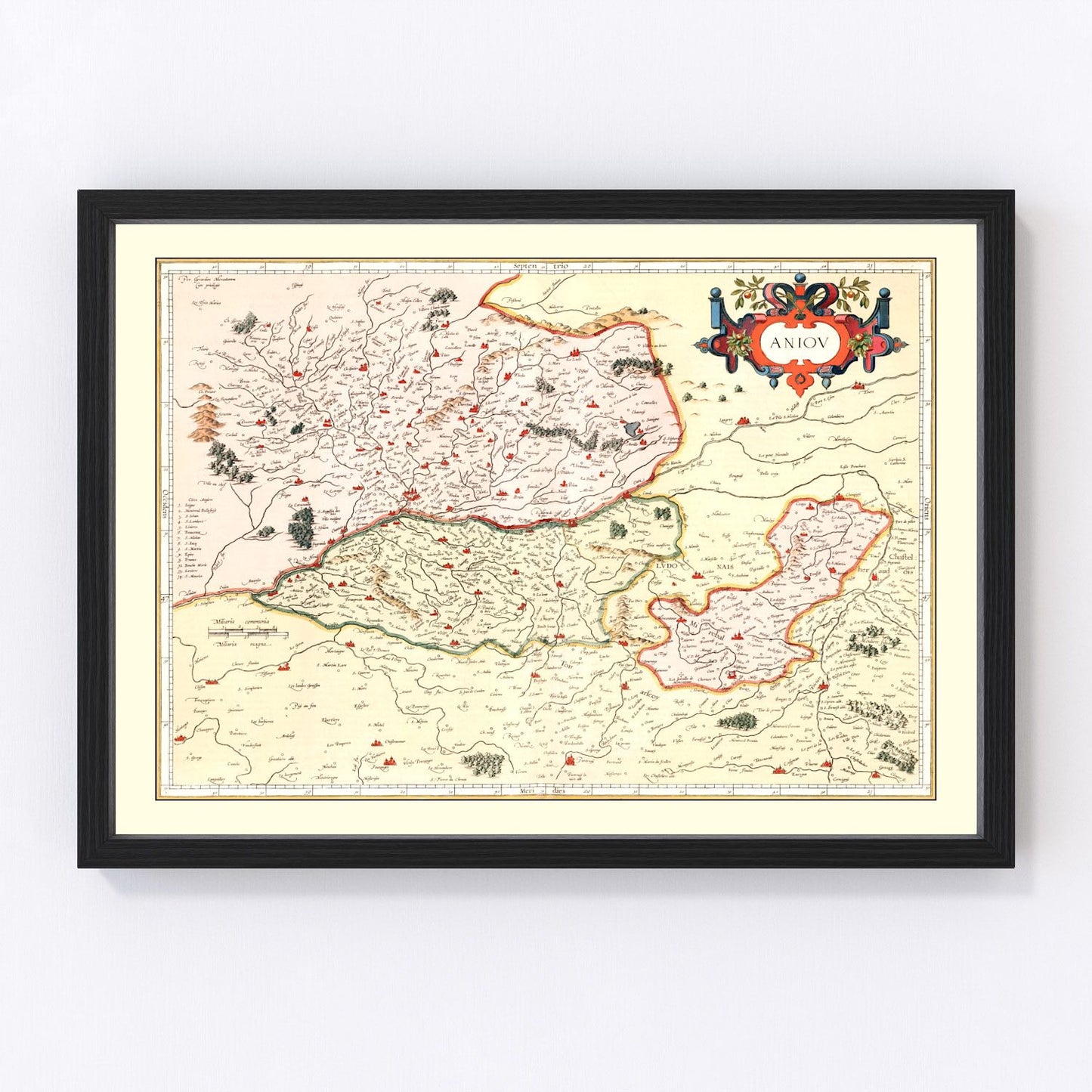Restored vintage map of Anjou, France, 1623