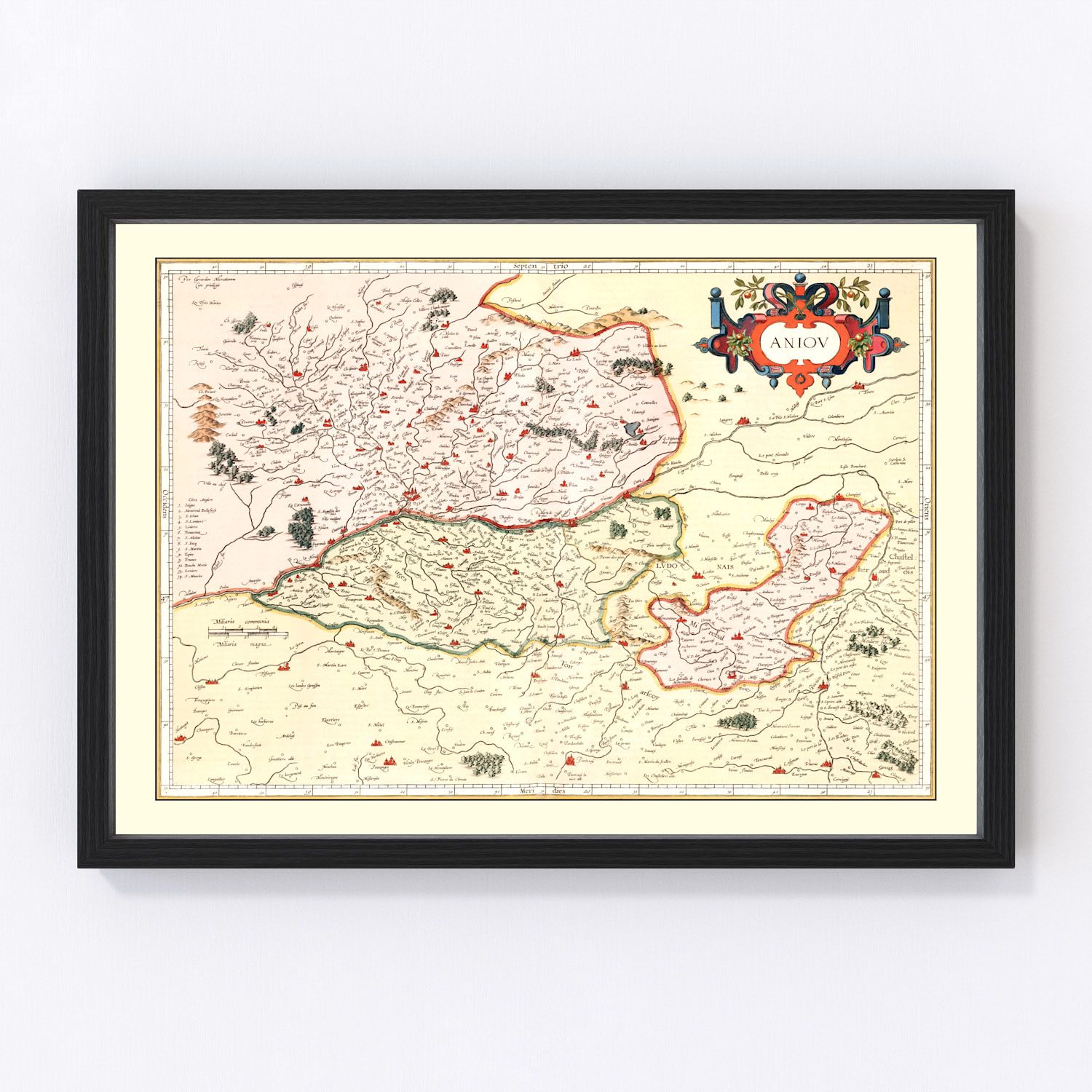 Restored vintage map of Anjou, France, 1623