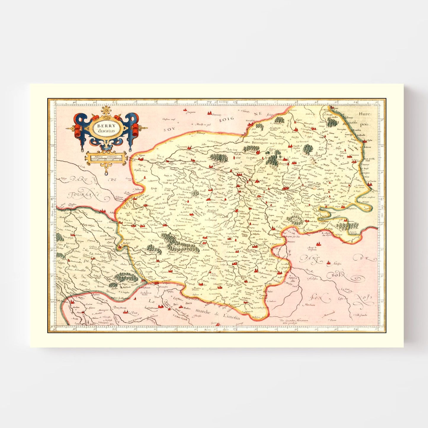 Vintage Map of Bourbonnais, France, 1623