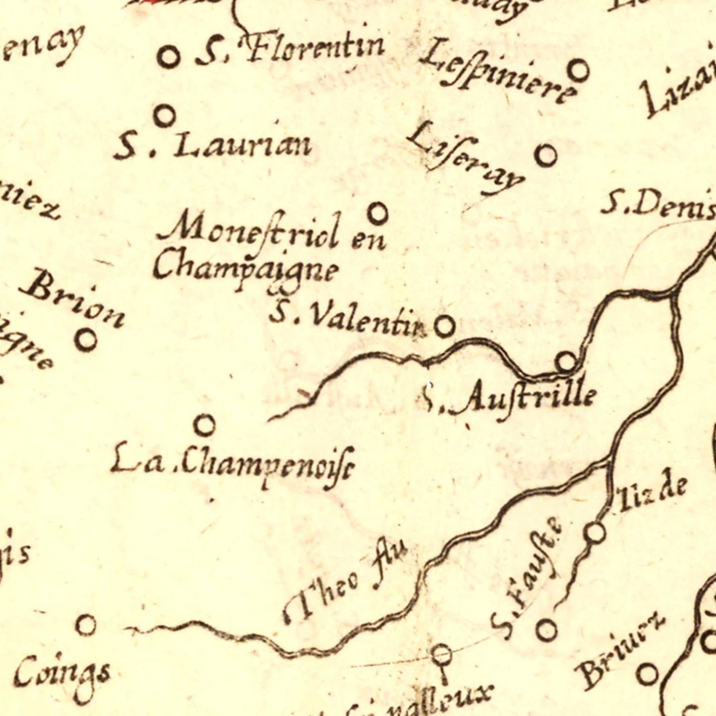 Vintage Map of Bourbonnais, France, 1623