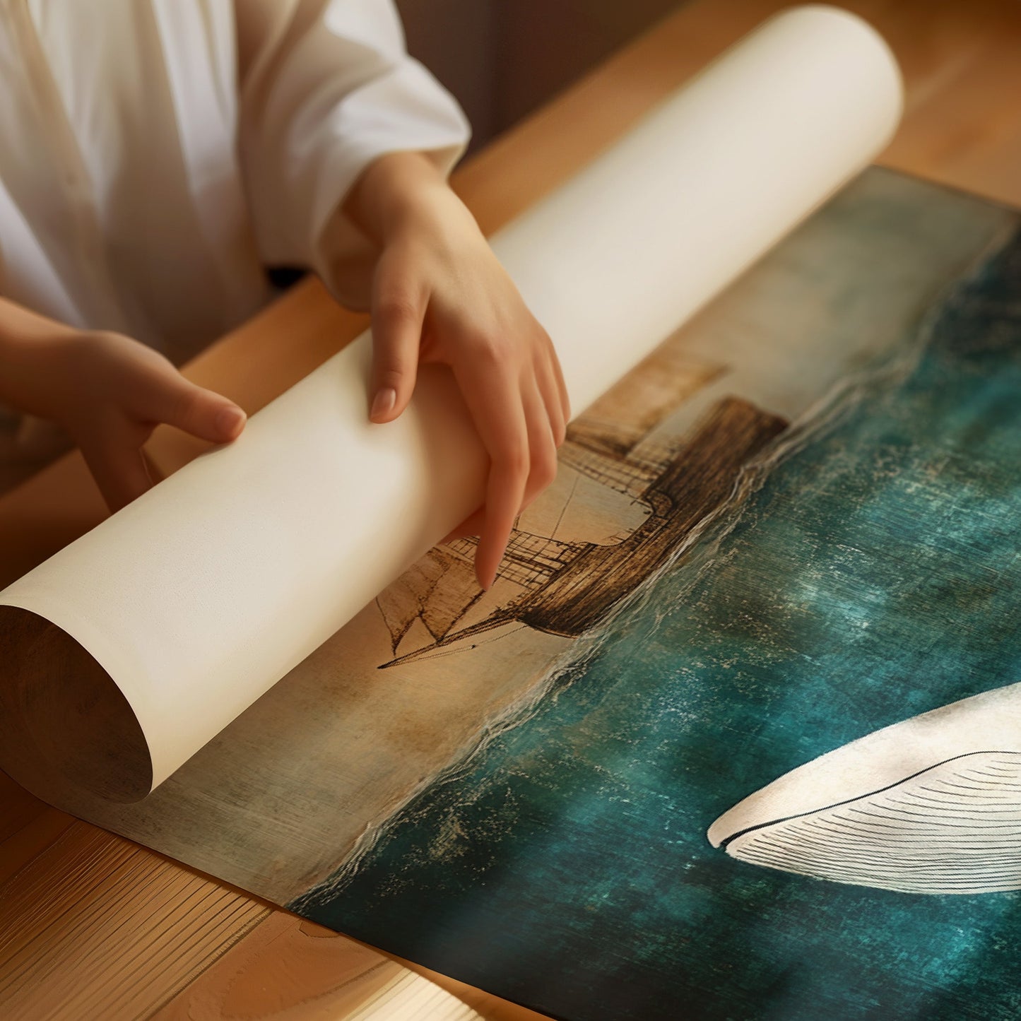 Whale Beneath the Tall Ship - Vintage Seascape Art