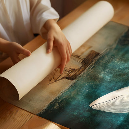 Whale Beneath the Tall Ship - Vintage Seascape Art