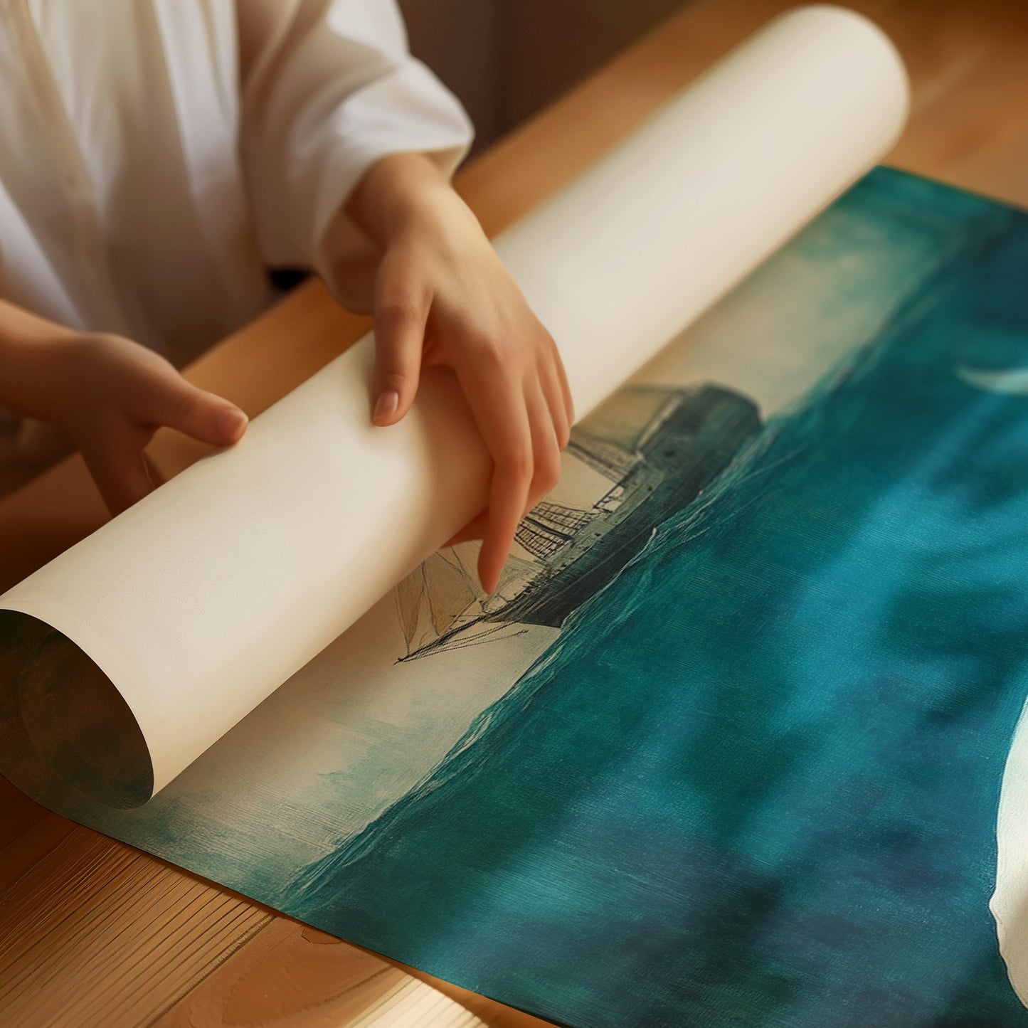 Deep Blue Silence and the Whale - Nautical Seascape Art
