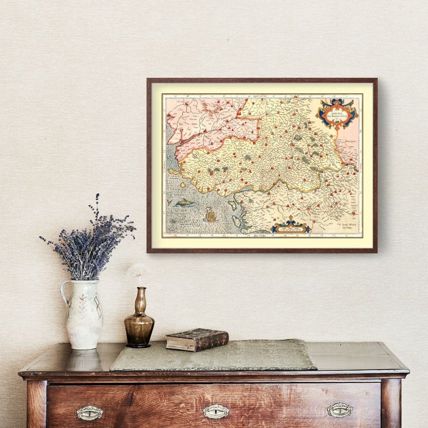 Vintage Map of Poitou, France, 1623