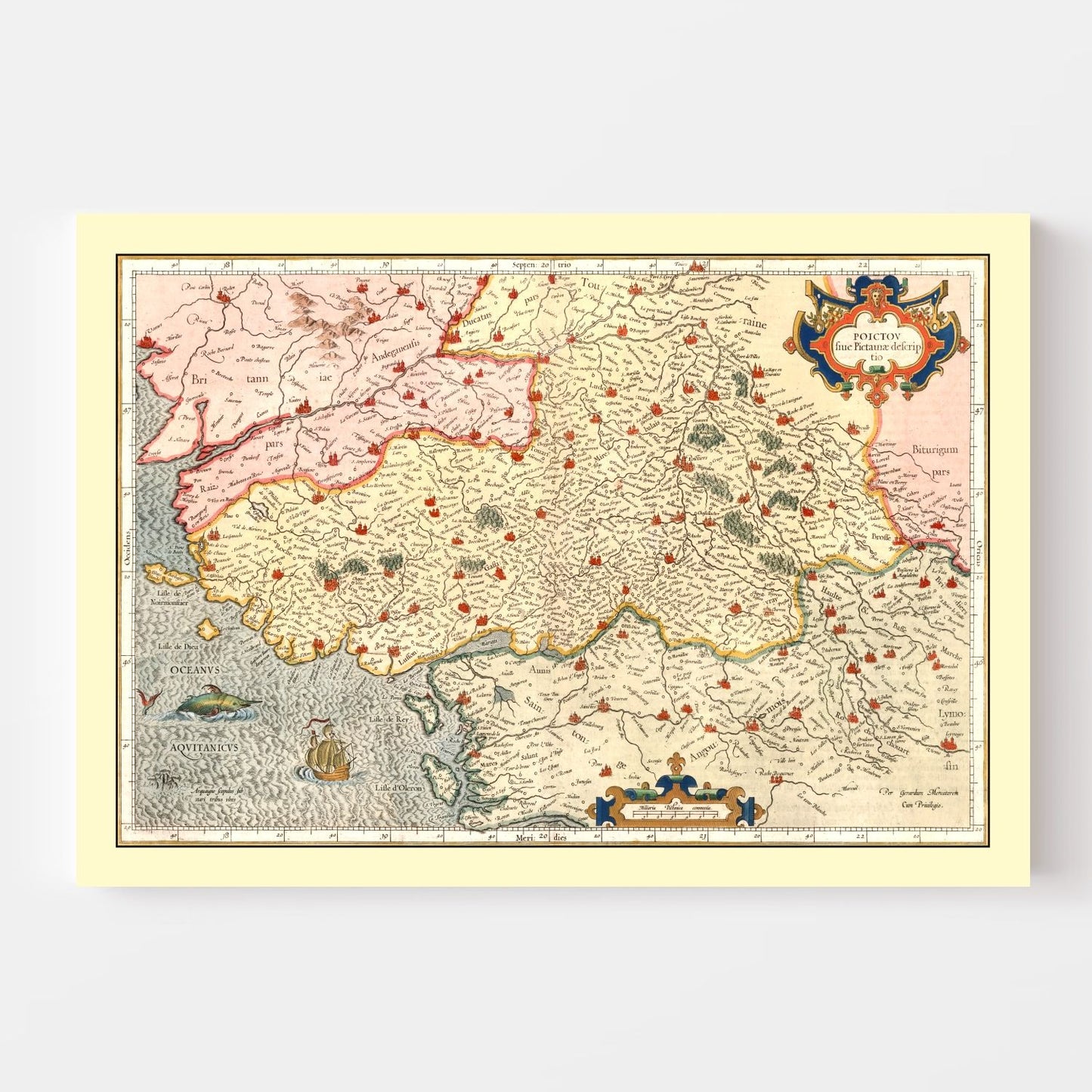 Vintage Map of Poitou, France, 1623