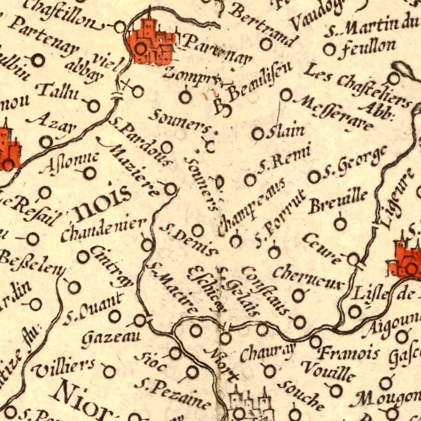 Vintage Map of Poitou, France, 1623