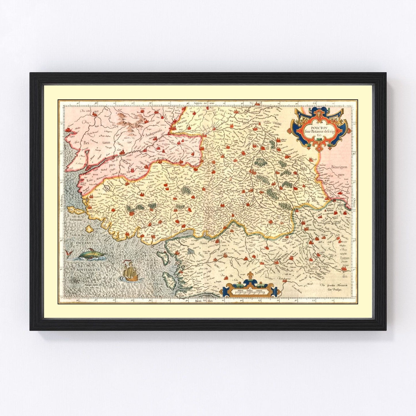 vintage map of Poitou, France, 1623