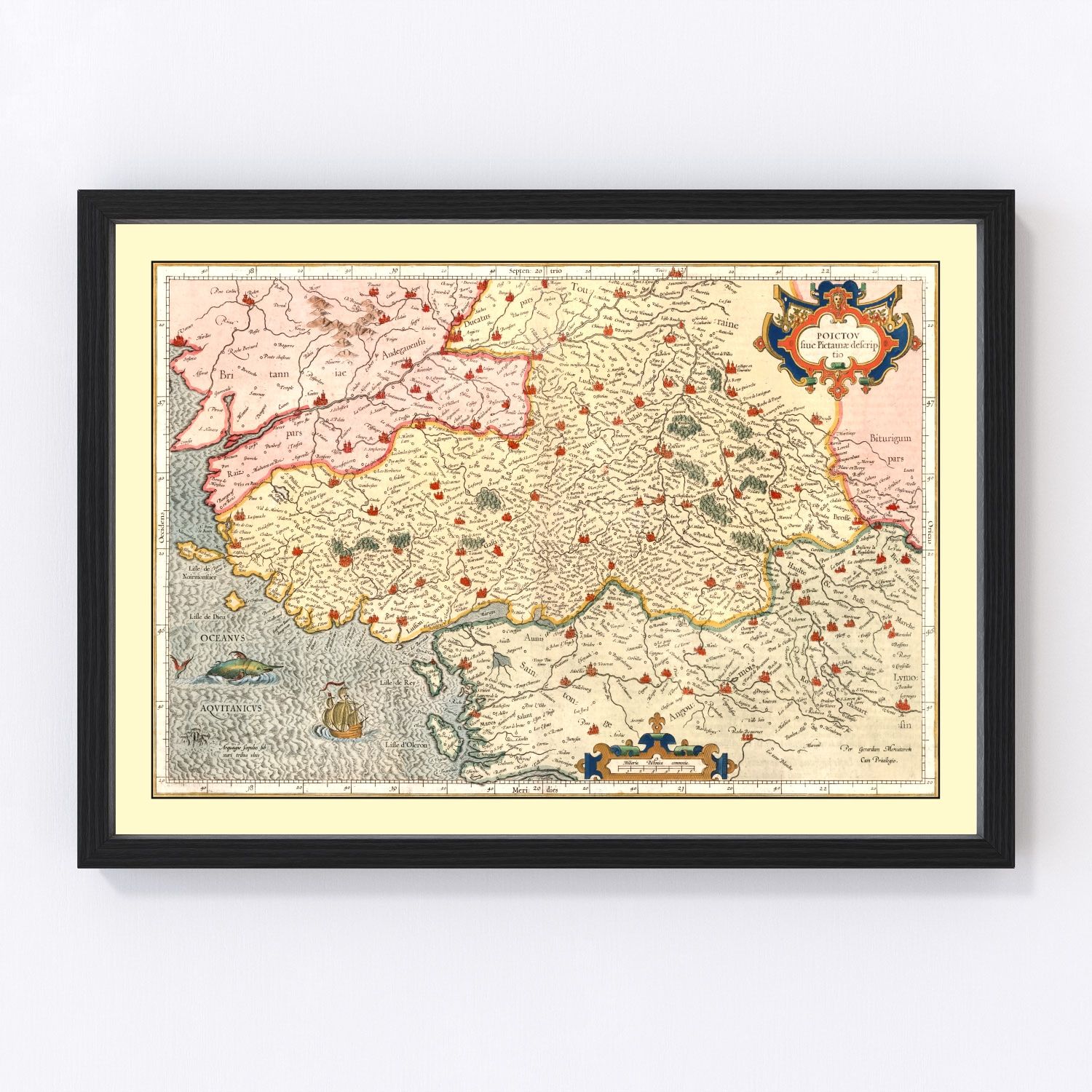 vintage map of Poitou, France, 1623