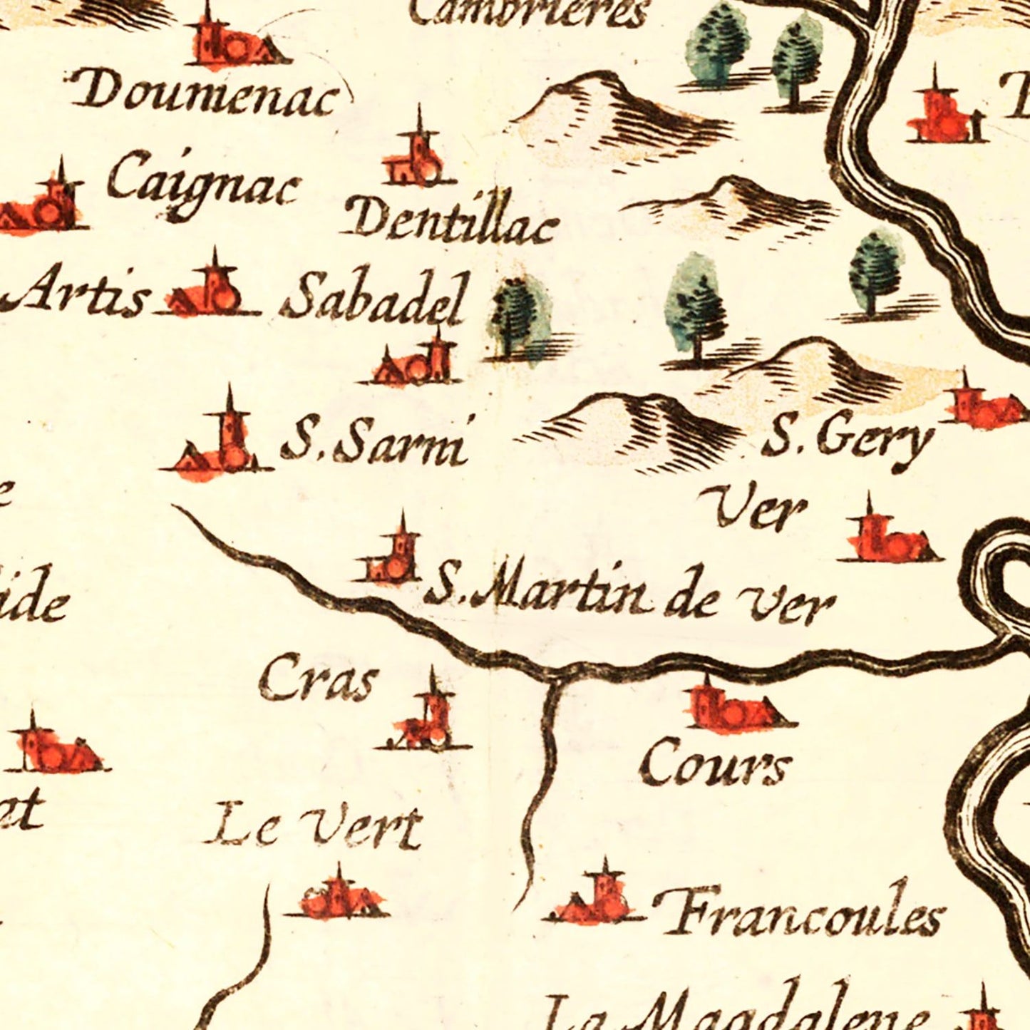 Vintage Map of Quercy, France, 1623