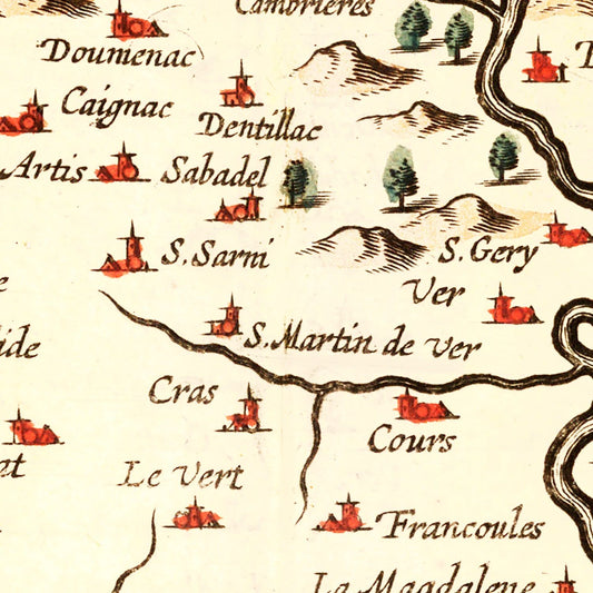 Vintage Map of Quercy, France, 1623