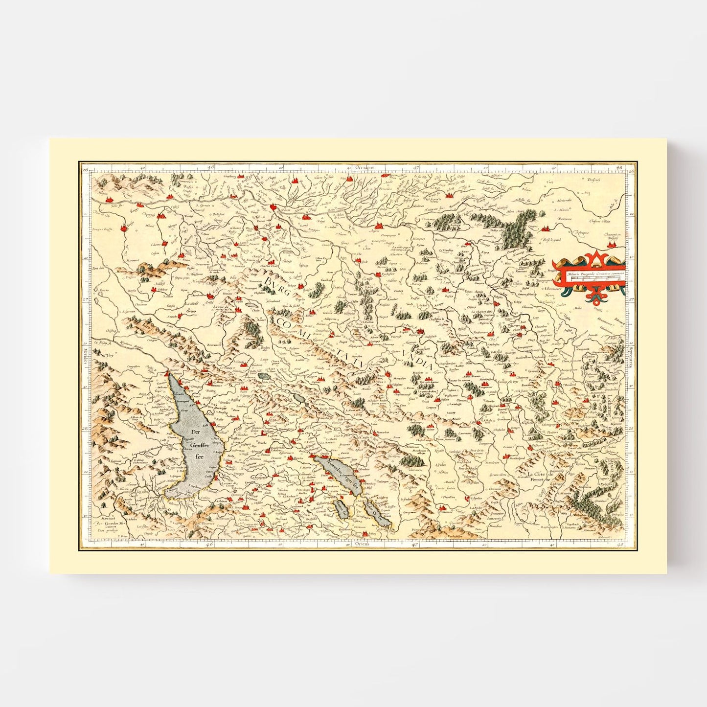 Vintage Map of Burgundy, France, 1623 Wall Art
