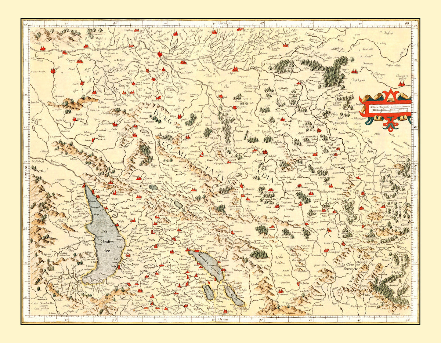 Vintage Map of Burgundy, France, 1623 Wall Art