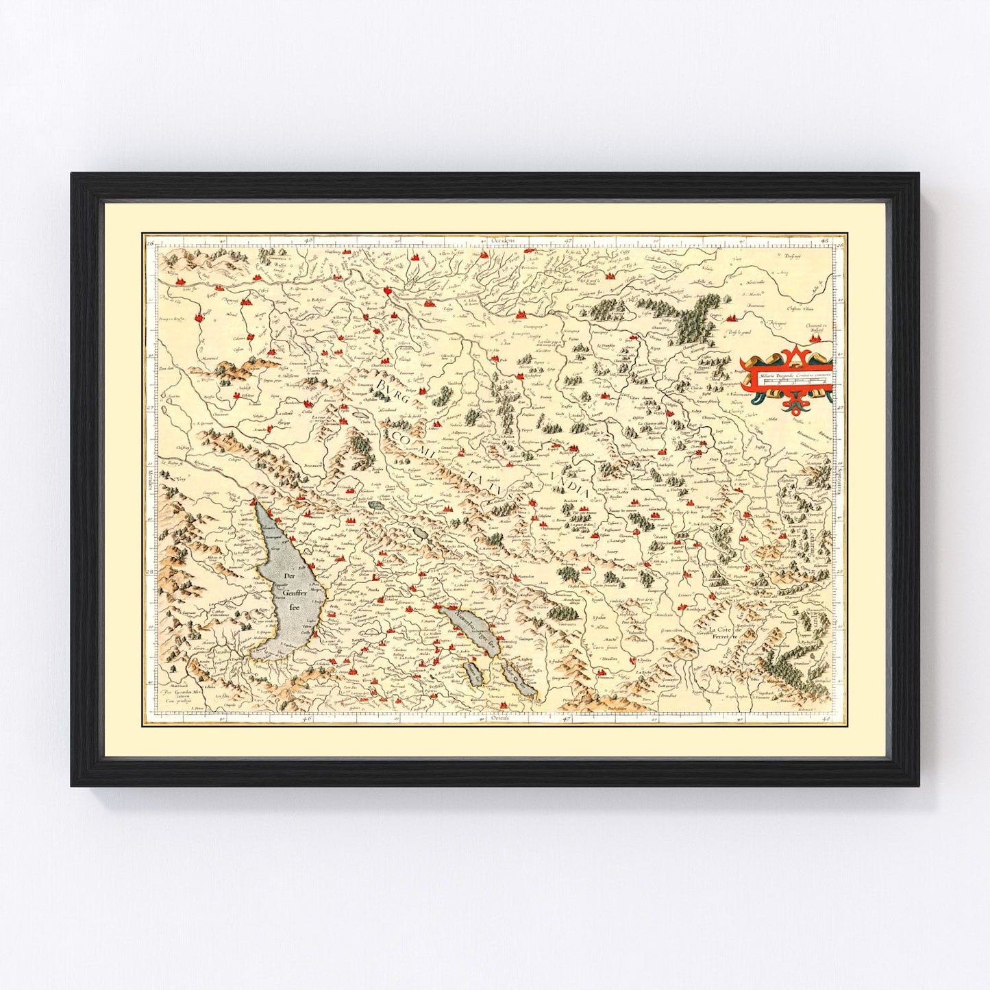 Vintage map of Burgundy, France, 1623, 17th-century cartography restored print