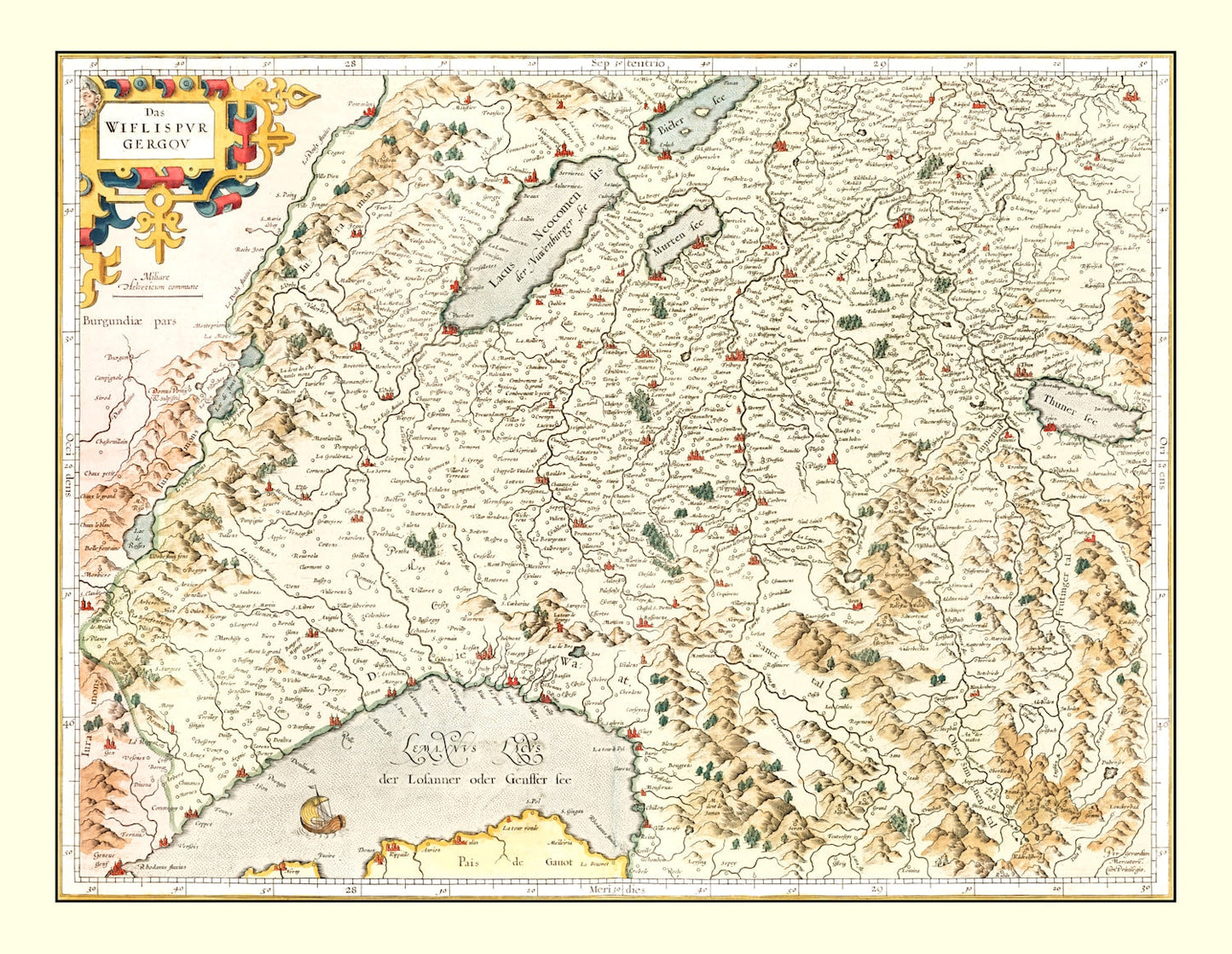 Vintage Map of Switzerland (Wiflispurgergou), 1623