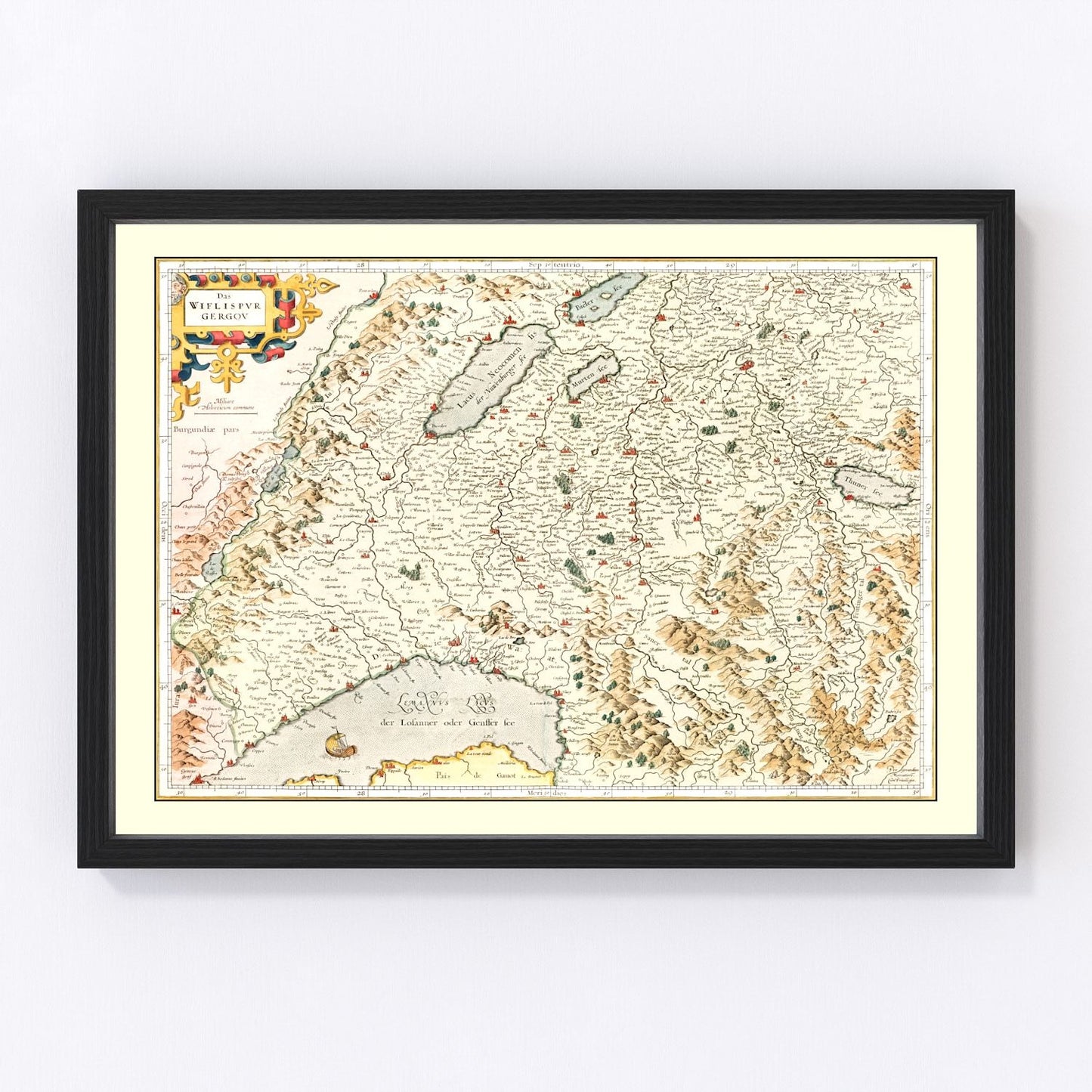 Vintage map of the Wiflispurgergou region, Switzerland, 1623