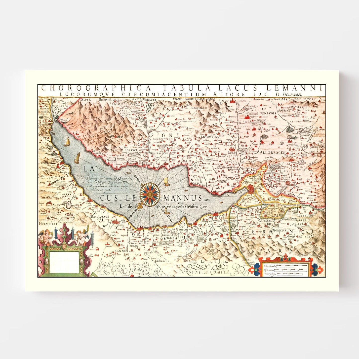 Vintage Map of Lake Geneva, Switzerland, 1623