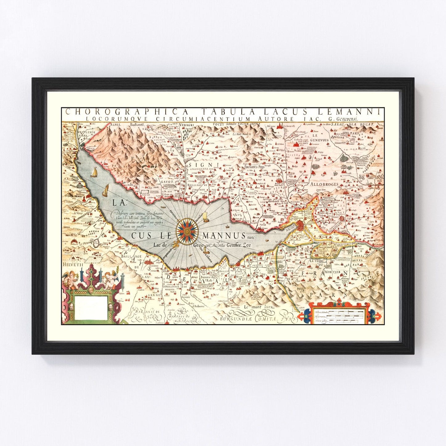 vintage map of Lake Geneva, Switzerland, 1623