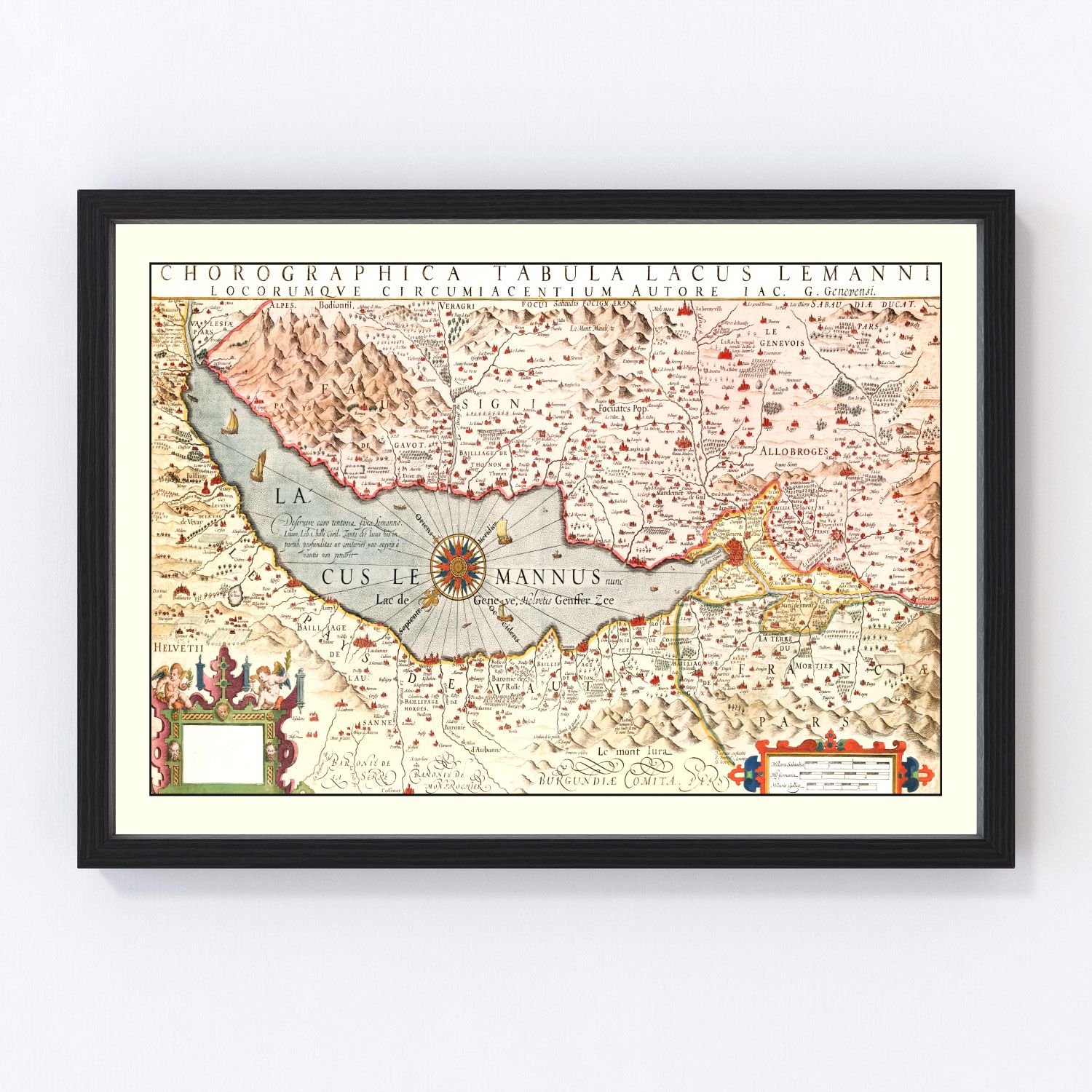 vintage map of Lake Geneva, Switzerland, 1623