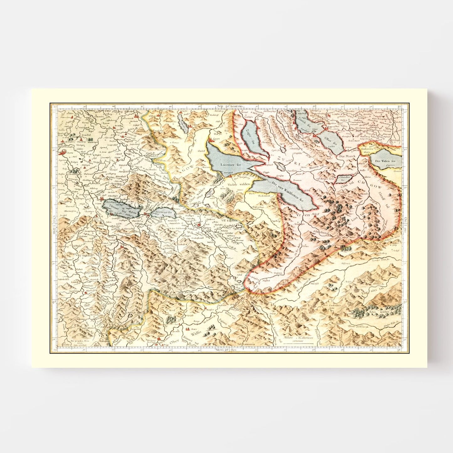 Vintage Map of Switzerland, 1623 (Alternate)