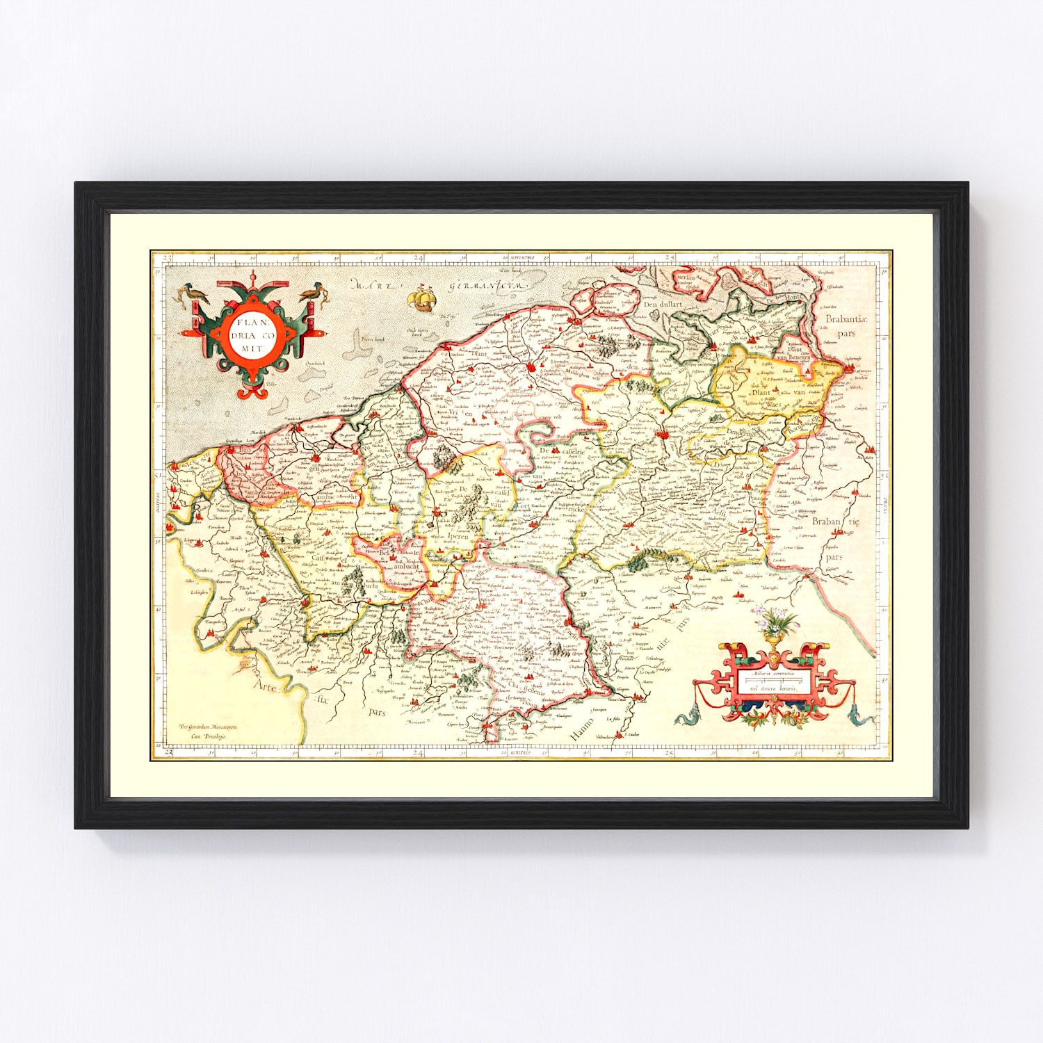 Vintage map of Flanders, Belgium, 1623, 17th century