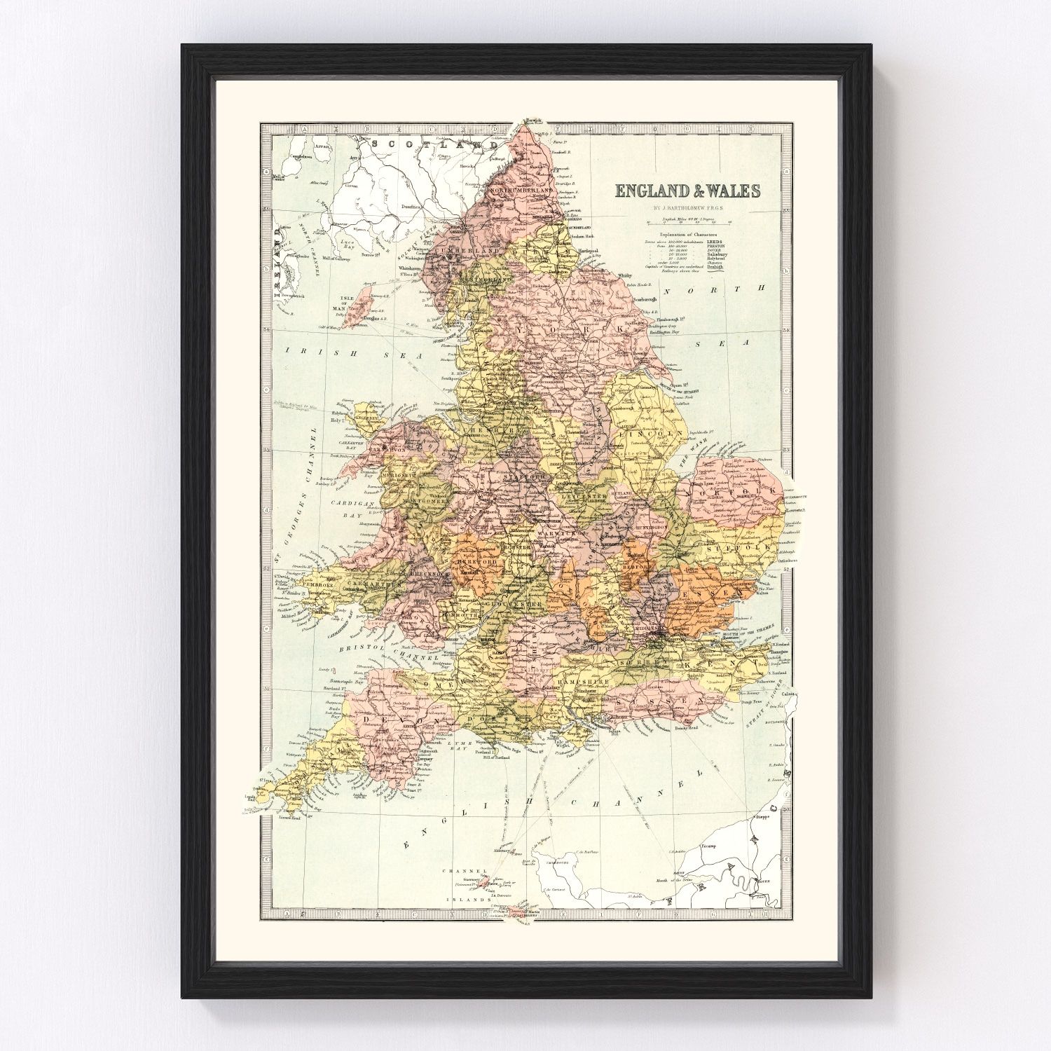 Vintage map of England and Wales, 1871