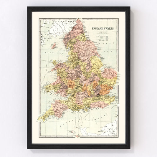 Vintage map of England and Wales, 1871