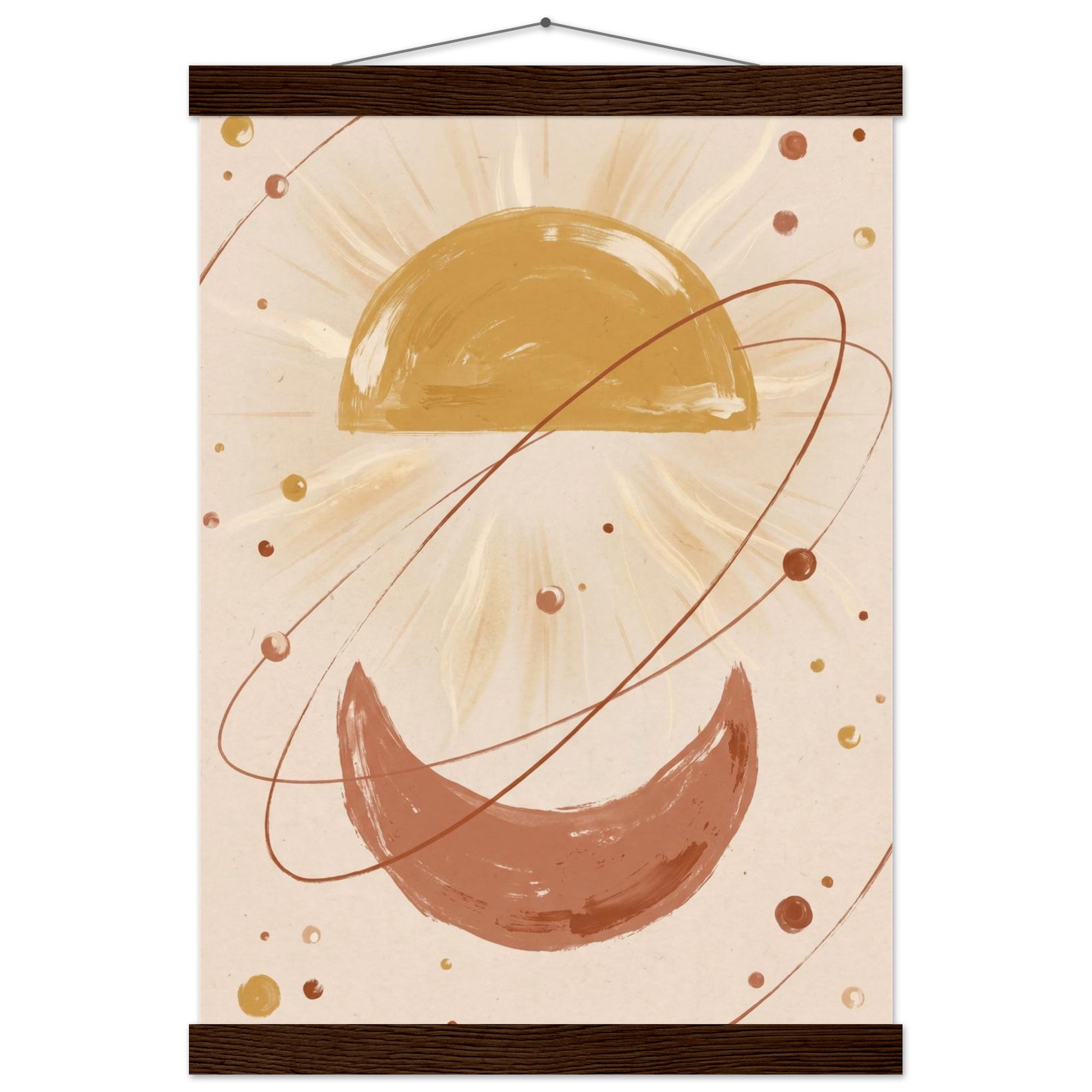 Golden Arc Celestial Boho Wall Art - A3 (29.7 x 42 cm) / Museum-Quality Matte Paper Poster with Hanger - Dark wood wall hanger - Sparkycare